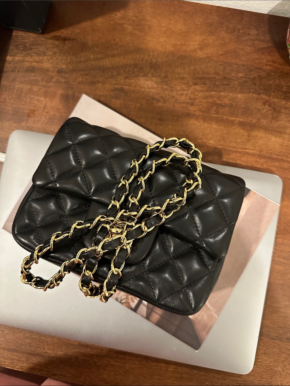 Black Quilted Chain-Handle Women's Crossbody Bag